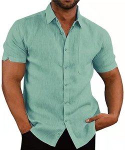 Mens Short Sleeve Linen Shirt
